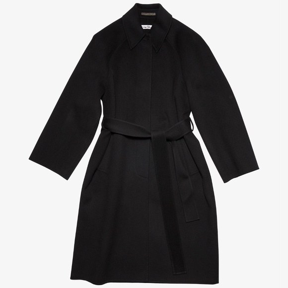 Acne Studios Orea Belted Wool Coat Black - Picture 1 of 8